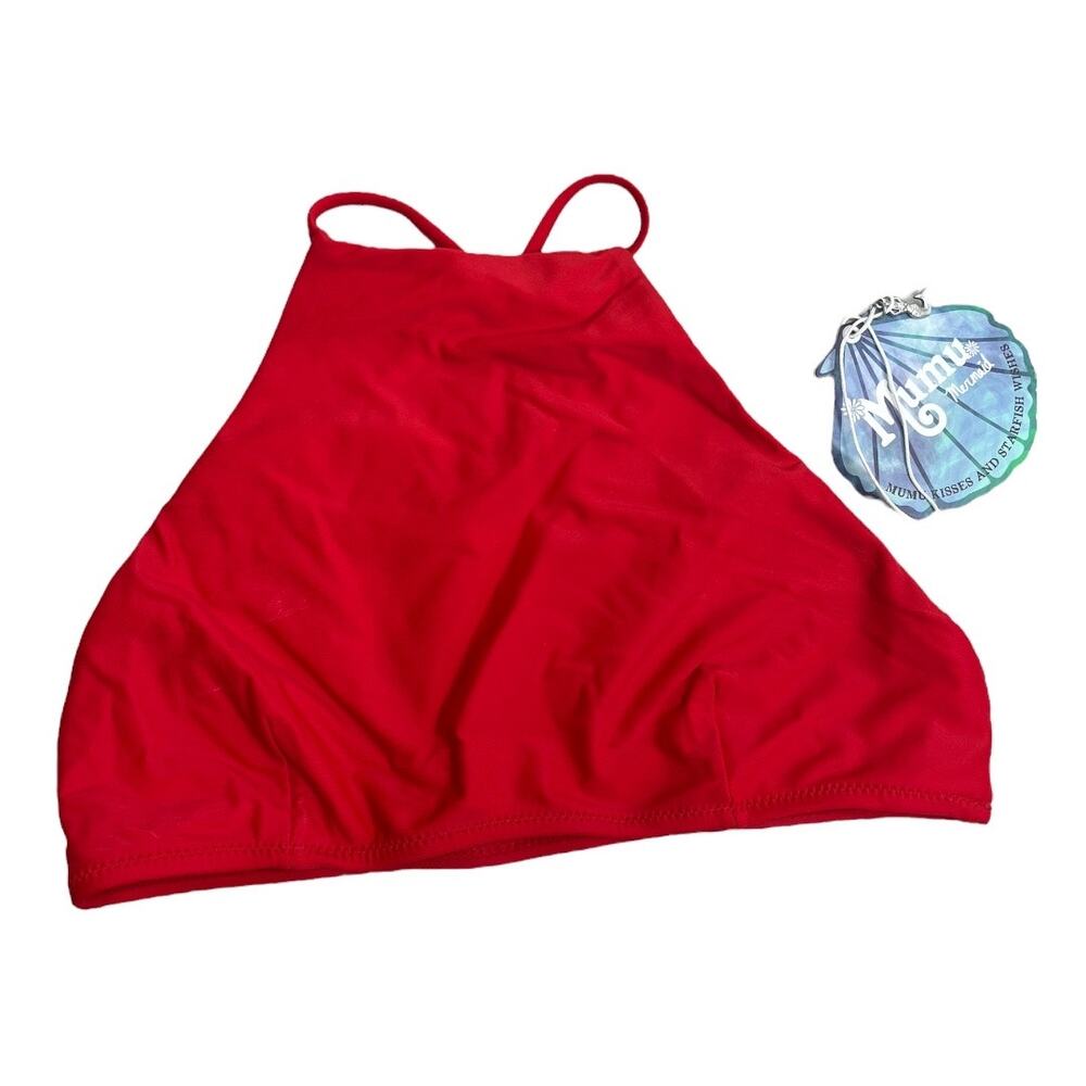 Mumu Mermaid red high neck halter strappy cross back bikini top Small NWT